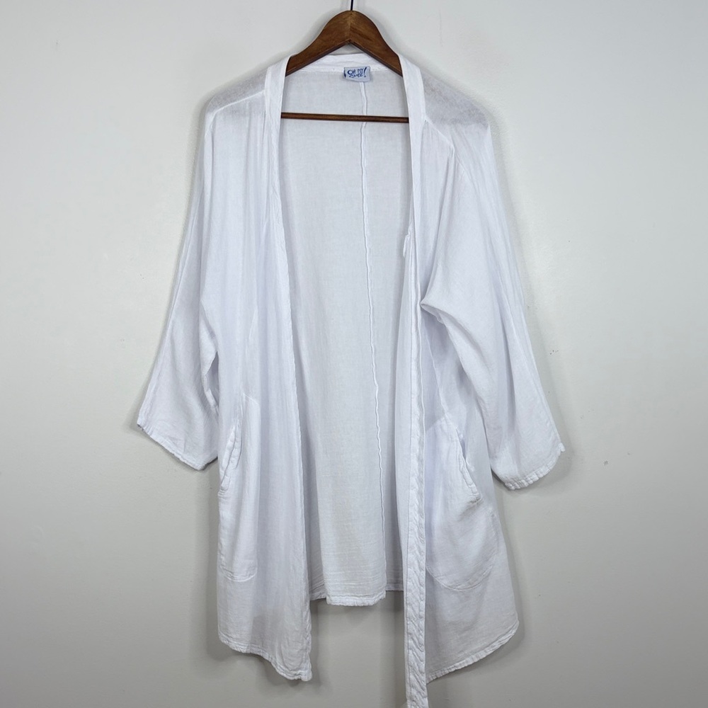 Oh My Gauze Jacket Womens 1 Small Medium White Cotton Long Sleeve Open Tunic